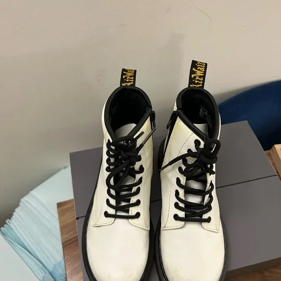 Dr. Martens White and Black Leather Boots - Picture 3 of 5